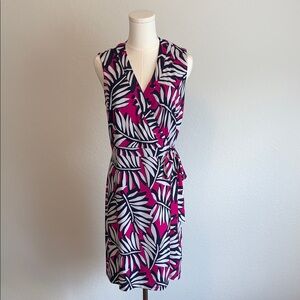 Laundry By Shelli Segal Pink and Blue Leaf Print Wrap Dress size S
